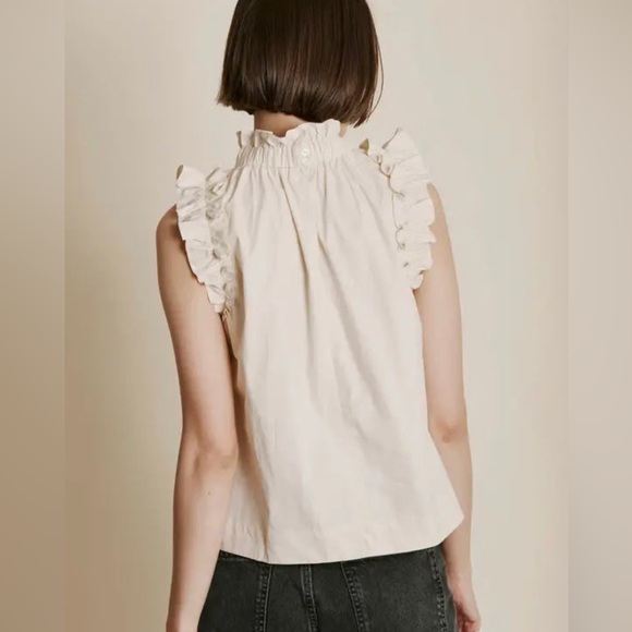 NWT AUREUM women's sleeveless ruffle neck and sleeve top medium, oyster - Picture 4 of 4